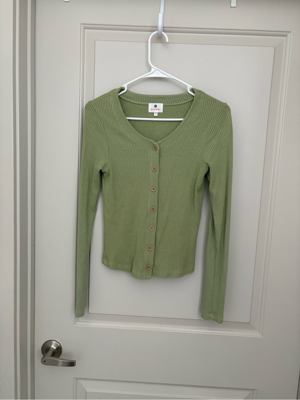 Sundry Olive Ribbed Button-Front Long Sleeve Top Size 1 Small